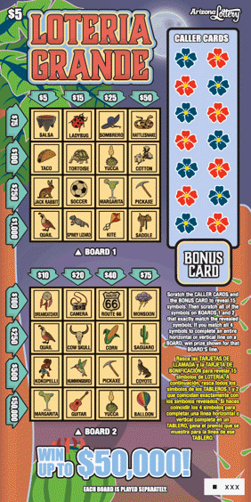 Loteria Grande, $5 ticket, win up to $50,000